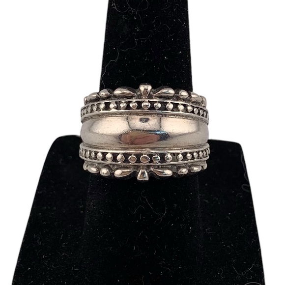 STERLING SILVER 925 BEADED RUFFLED BAND RING CW SIGNED BAND RING VINTAGE SZ 5.5 - Picture 10 of 10